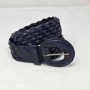 Braided Genuine Leather Dark Navy Blue Womens Belt M/L Old Money Boho Preppy